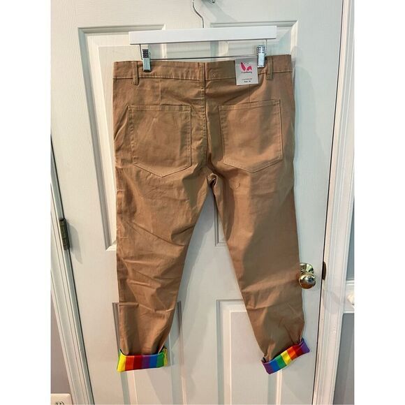 Pride Bunny Tan Rainbow Roll Cuff Chino Pants sz 34 NWT - Picture 9 of 12